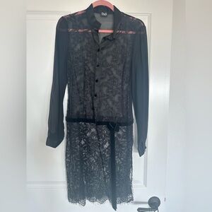 D&G Dolce&Gabbana black lace dress w/ silk camisole slip dress Italian size 42